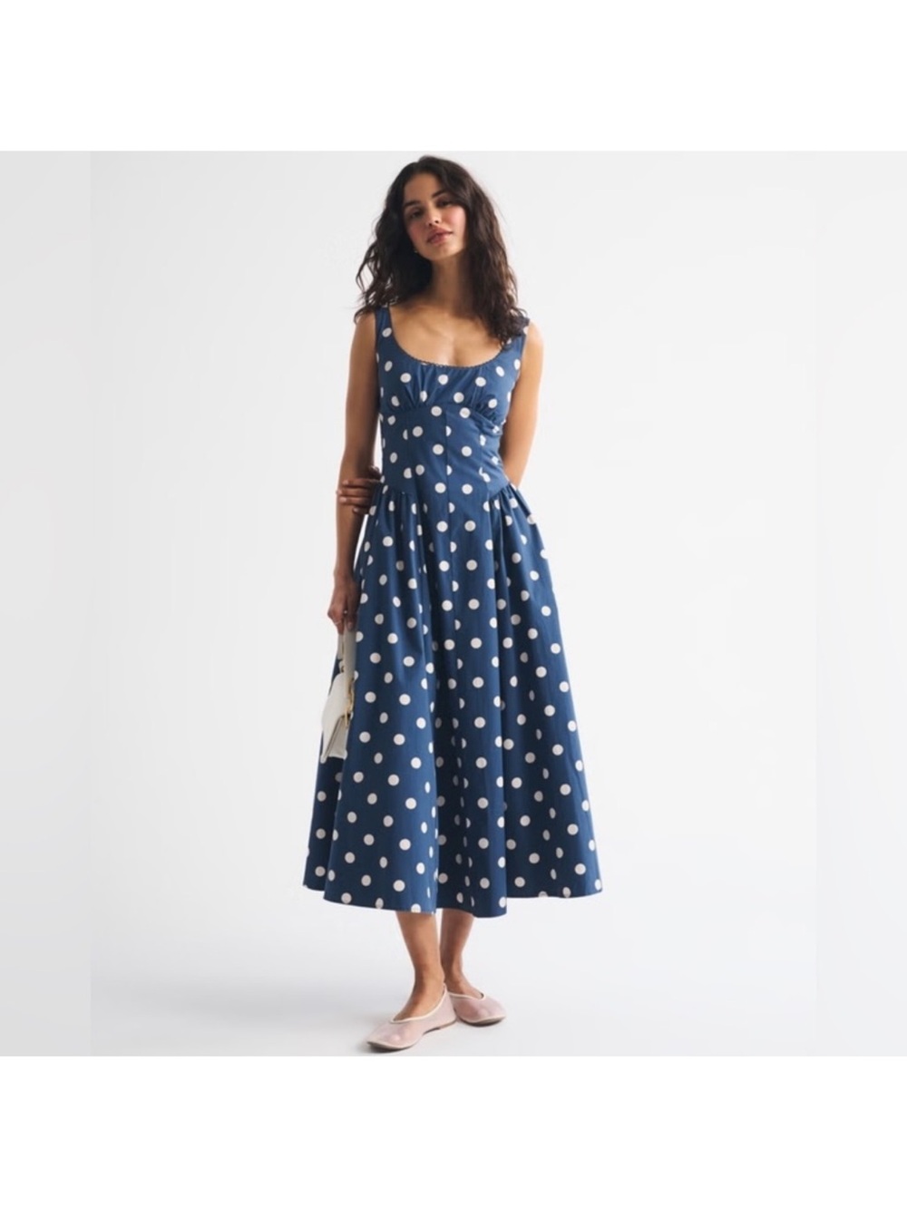 A&F new blue Polka Dot Midi Dress - Sleeveless Scoop Neck.